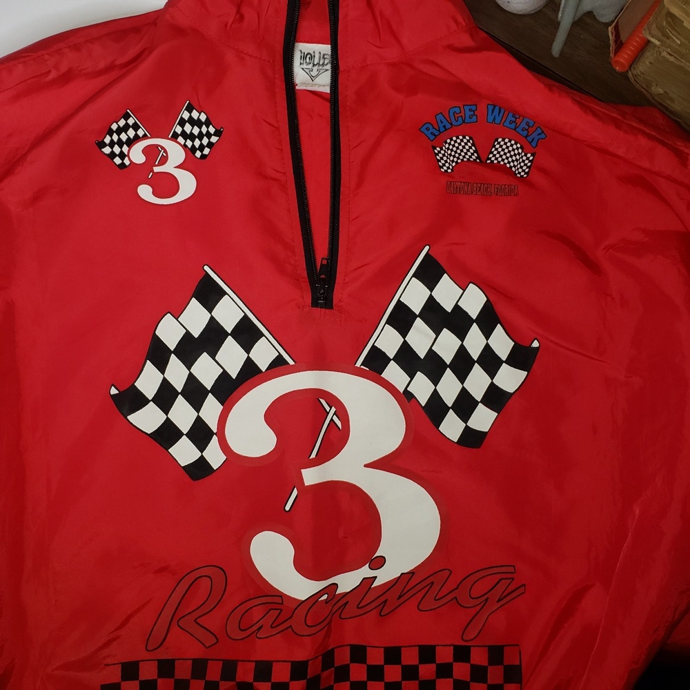 VINTAGE Red #3 Cross Flags Racing Jacket One Size - Picture 3 of 8